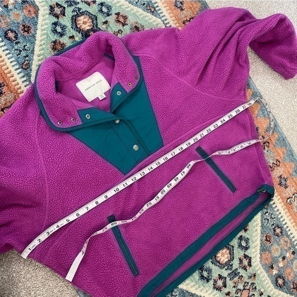 American Eagle Small Purple Sherpa Teddy Pullover Snap‎ Jacket Sweatshirt - Picture 10 of 11